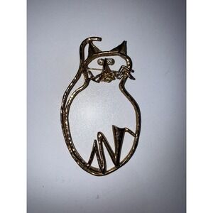 Vintage Large Abstract Modern Outline Cat Gold Tone Brooch Pin Brutalist